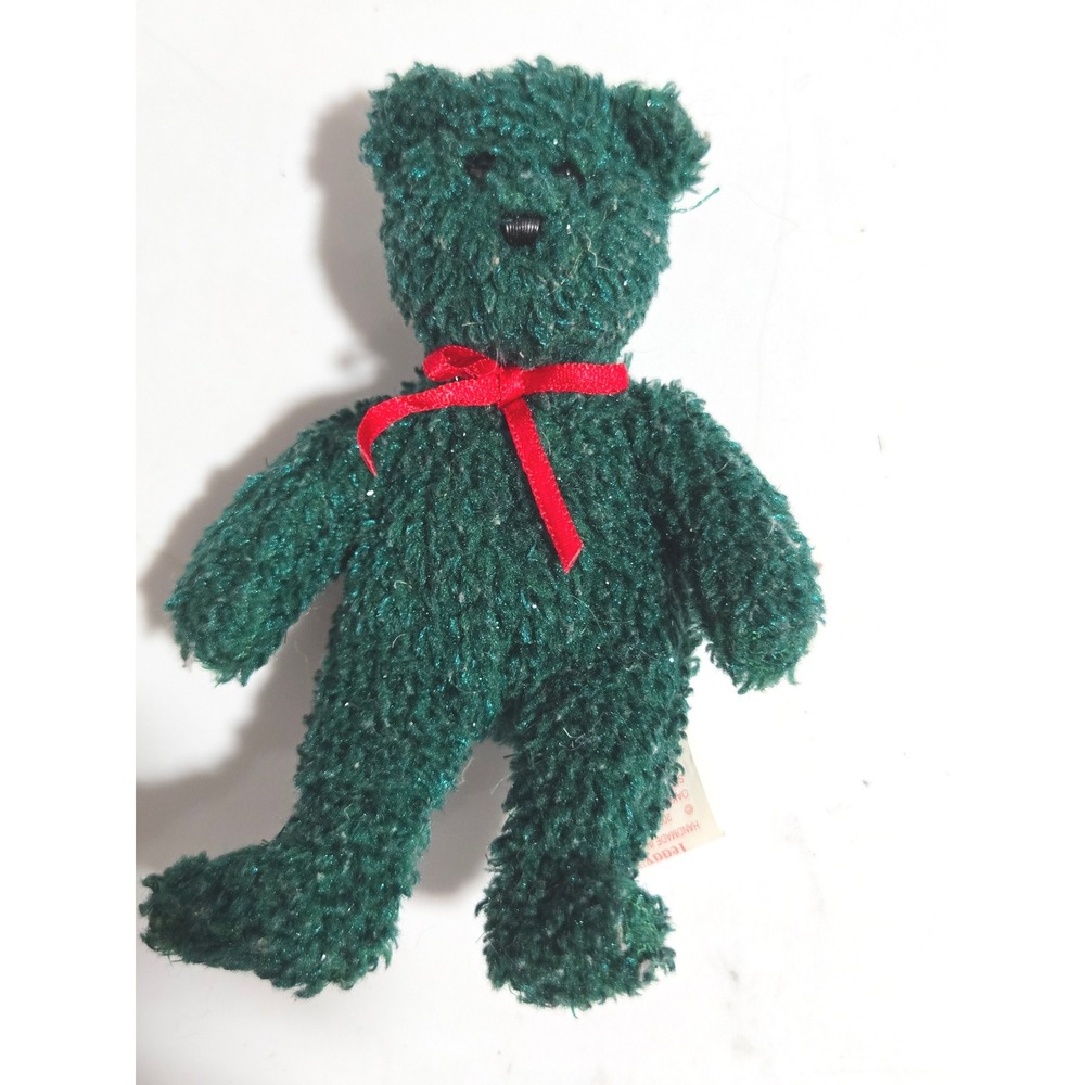 TY Beanie Baby Sparkle Teddy Bear‎ Green Red Bow 2002 Plush Toy Holiday Gift